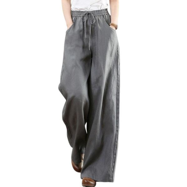 

women's pants & capris cotton linen high waist wide leg autumn comfortable casual loose summer, Black;white
