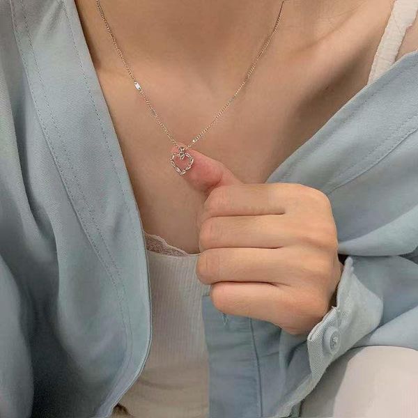 

chains korea lovely zircon hollow pendant necklace charm statement short clavicle chain for women vacation jewelry, Silver