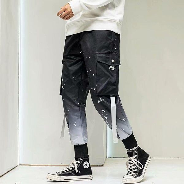 

men's pants streetwear black cargo men hip hop red joggers casual overalls multi pocket fashion young people baggy