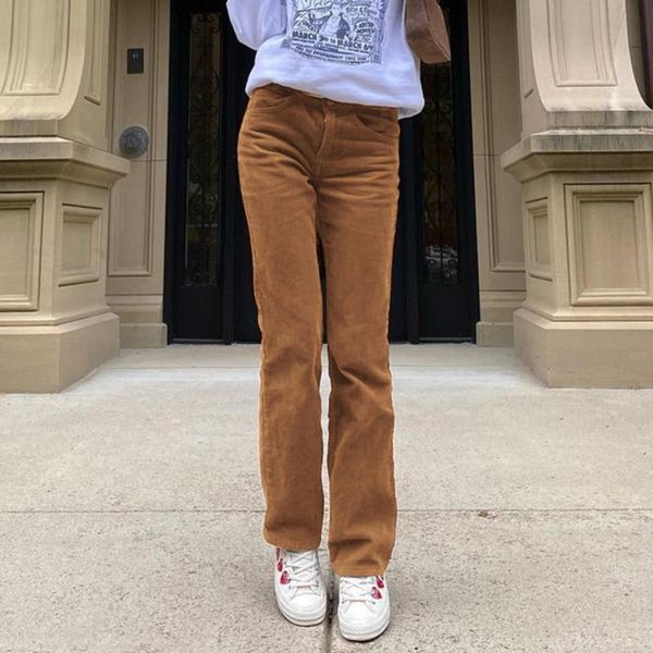 

women's pants & capris autumn winter vintage women fashion solid color low rise pockets long corduroy straight trousers warm clothes fo, Black;white