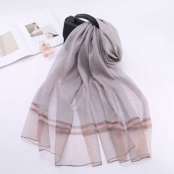 

spring and autumn korean version starry sky yarn silk cotton women's gold thread solid color shawl light long scarf, Blue;gray