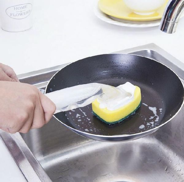 Çanak Yıkama Fırçalar Aracı Sabunluk Kolu Doldurulabilir Kaseler Tavalar Bardak Temizleme Sünger Fırça Mutfak Temiz Araçları Için SN2216