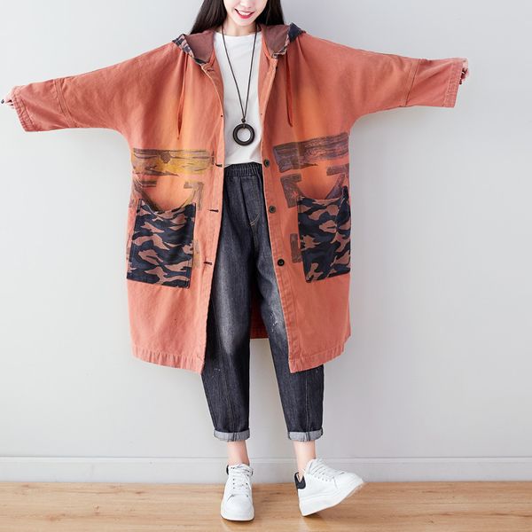 

wool ethnic superior loose casual mode denim trench outerwear plus size female cloths 127, Black