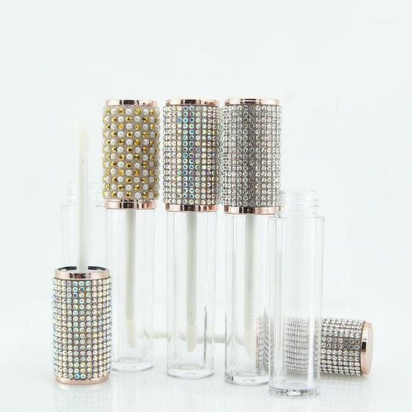 

100pcs round lip gloss tubes plastic empty containers with rhinestones filling bottles cosmetic packaging storage & jars