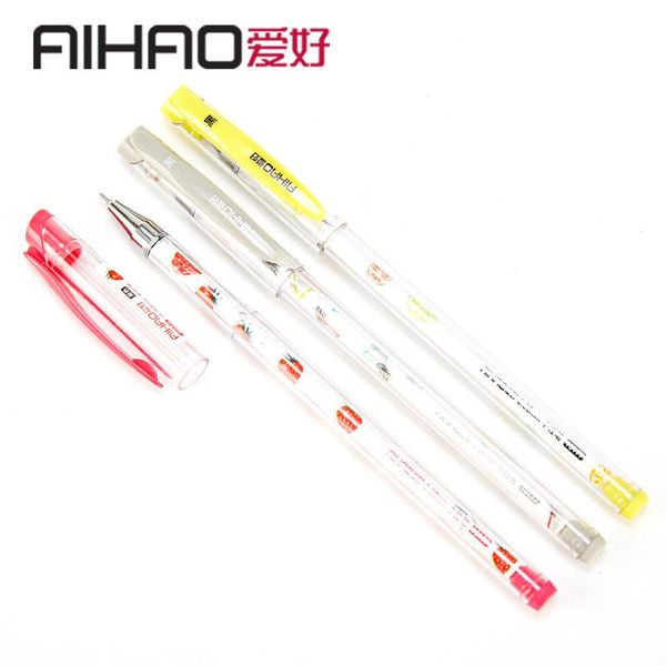 

gel pens 4pcs cute printing black ink pen fresh kawaii ballpoint school canetas boligrafos gift stationery office supply 0.38mm