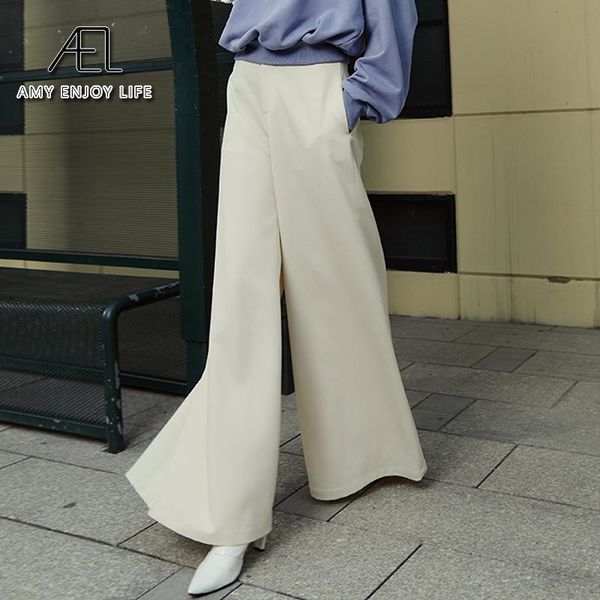 

beige wide leg trousers spring cotton high waist loose a-line bottoms fashion tide women long pants streetwear women's & capris, Black;white