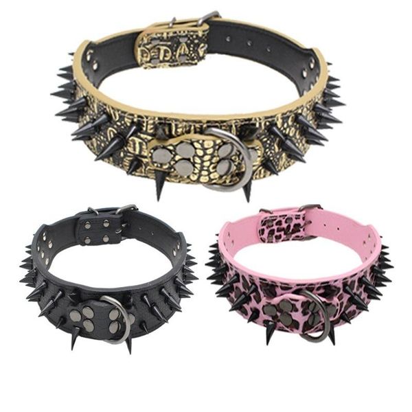 

wide sharp spiked studded leather dog collar harness necklace spikes pet for mudium large dogs e collars & leashes