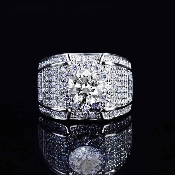Anelli a grappolo Anello di fidanzamento in oro 18 carati genuino per uomo Diamante pavimentato pieno di lusso 1/8 K Elegante gioielli femminili semplici da uomo