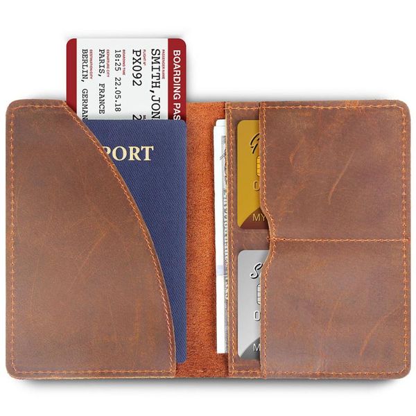 

card holders billetera de cuero genuino para pasaporte unisex, cubierta vaca vintage, tarjetero viaje, novedad 2021, Brown;gray