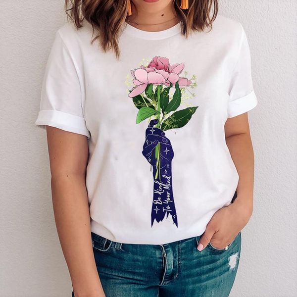 

graphic floral casual style girl womens cute spring clothing 90s clothes lady tees print female t shirt, White