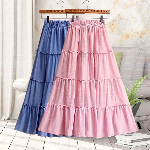 

skirts 2021 summer chic women vintage elastic high waist chiffon korean patchwork sweet long a-line for girls z225, Black