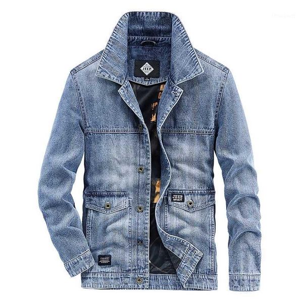 

men's jackets mcikkny men fashion spring denim cargo trucker outwear coats for male clothing size m-4xl, Black;brown