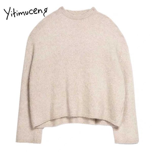 

yitimuceng woman sweaters long sleeve mohair acrylic knitted pullovers winter clothes fall korean japanese fashion 210601, White