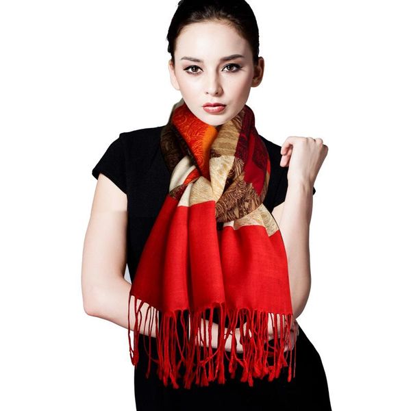 

hats, scarves & gloves sets zhijinlou wool scarf female winter thin type all-match red, long plaid warm shawl dual-use autumn and, Blue;gray