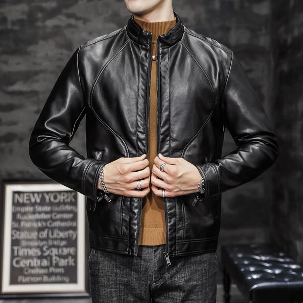 

jackets men's 2021 autumn et men's coat handsome motorcycle leather cloth fashion top, Black;brown