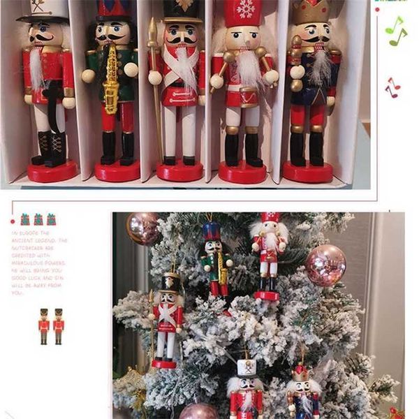 5/6 pcs Feliz Natal Decorações Crianças Nutcracker Soldado Boneca 12cm Pingentes De Madeira Ano Enfeites para Navidad Xmas Tree 211122