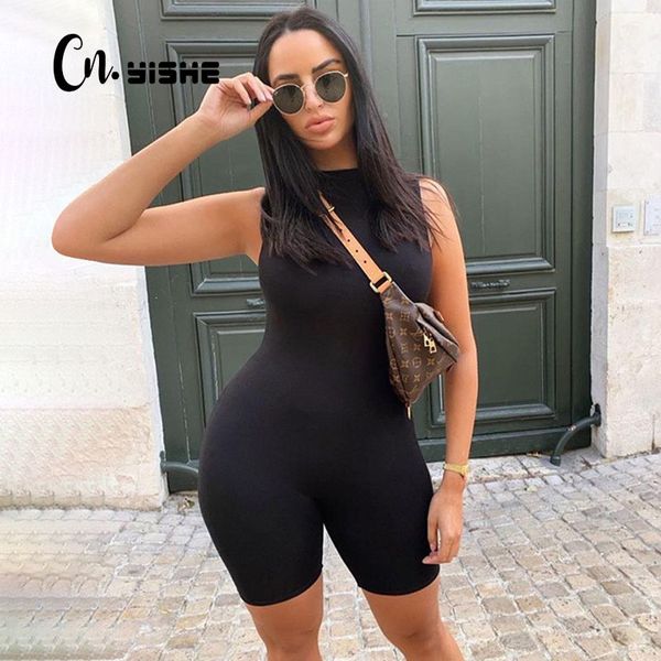 CNYISHE Casual Sólido Fitness Sporty Macacões Mulheres Mangas Sem Mangas Moda Ativo Desgaste Playsuits Workout Summer Motociclista Cama Calções Jumpsuits 210419