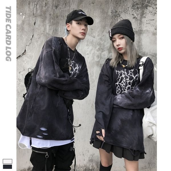 

2021 tech fleeceautumn and winter street fashion sweater for men and women lovers dark thunder printing function hole tie dyeing bottomed co, Black