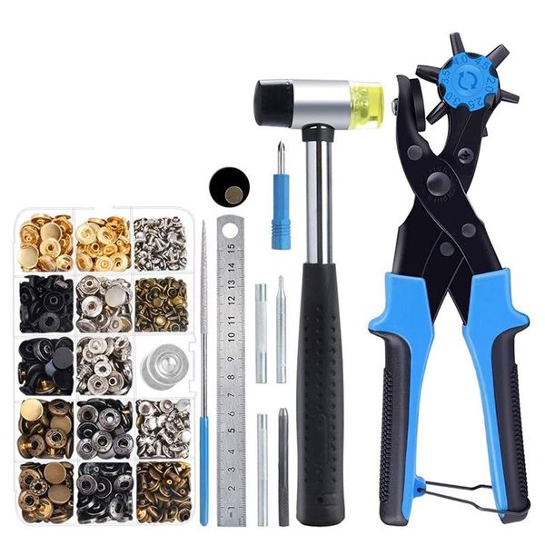 

nail art kits revolving hole punch set, adjustable leather plier with scale/belt puncher tool 240 rivets and 100 snaps