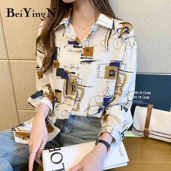 

vintage harajuku shirts female cartoon printed plus size chiffon blouses woman loose full sleeve blusas womens bf 210427, White