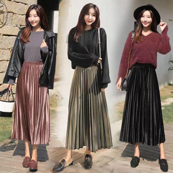 

skirts large size velvety skirt women winter high waist mid-calf black green 3xl