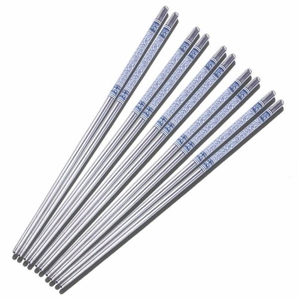

chopsticks 5 pairs stainless steel reusable flower printed non-slip tableware kitchen accessories