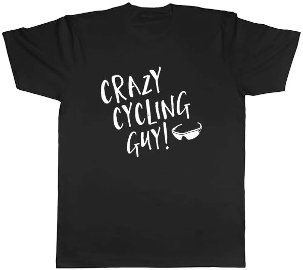 

crazy cycling guy mens t-shirt tee, White;black