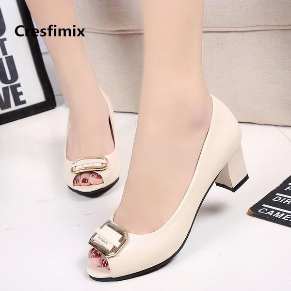 

cresfimix women spring & summer peep toe comfortable high heel shoes lady casual pu leather heels cute sweet a2928 dress, Black