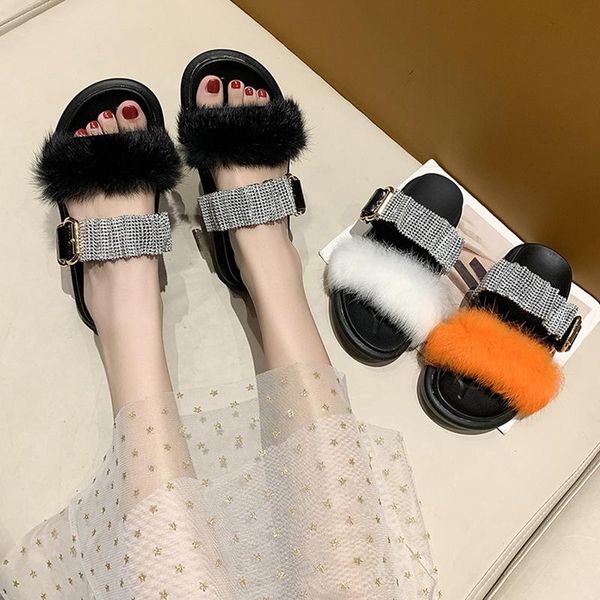

slippers shoes med house platform slipers women luxury slides fur flip flops 2021 flat designer plush glitter rubber fabric fash, Black