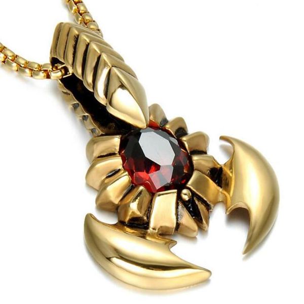 

men stainless steel scorpion necklace gothic red crystal pendant for women mens punk style collar jewelry necklaces, Silver