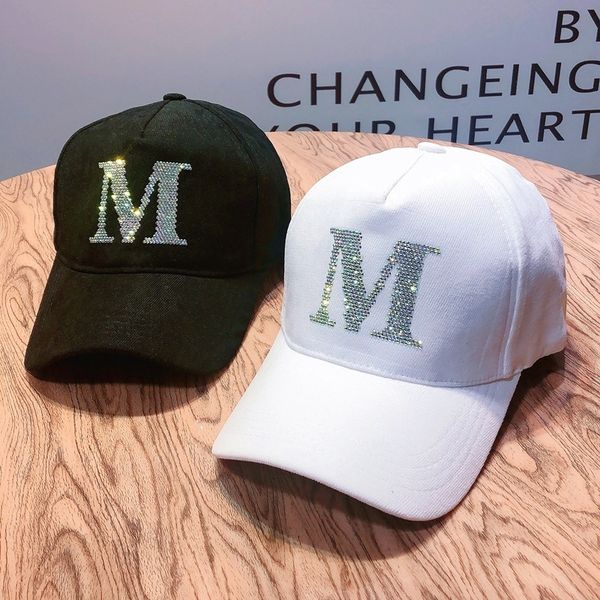 

french new spring and autumn colorful diamond m letter baseball women's designer fashion versatile cap, Yellow