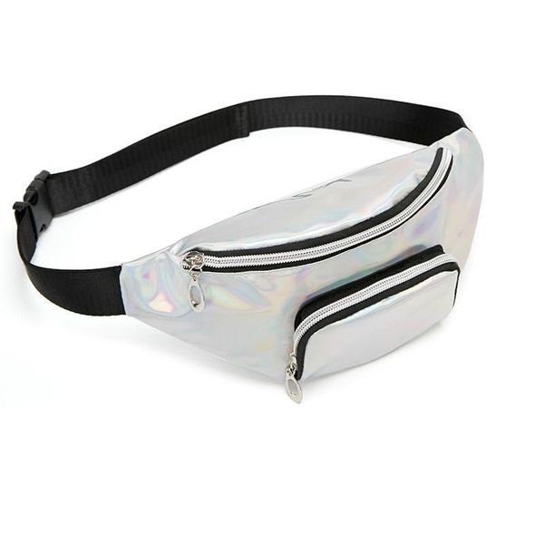

holographic waist bags women silver fanny pack female belt bag laser packs travel chest phone pouch