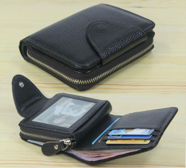

fashion men wallets genuine leather wallet purse male zip around short money bag coin holder black vertical, Red;black