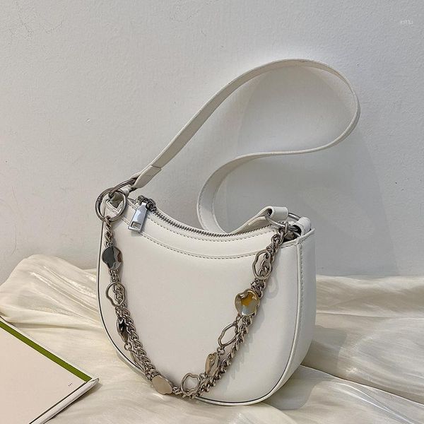 

evening bags metal chain shoulder high-quality solid color pu leather armpit crossbody bag for women 2021 summer handbags female travel1