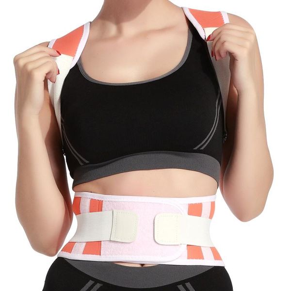 

adjustable posture corrector back brace support belt lumbar waist shoulder corset spine correction, Black;blue