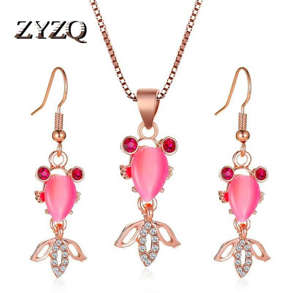 Orecchini Collana ZYZQ Set di gioielli con pesci rossi Simpatico cartone animato rosa per donna Catena con clavicola pendente