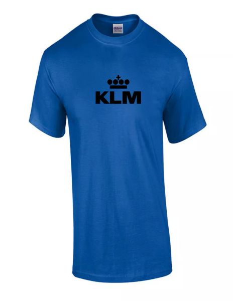 

klm black retro logo shirt dutch airline aviation geek royal blue t-shirt, White;black