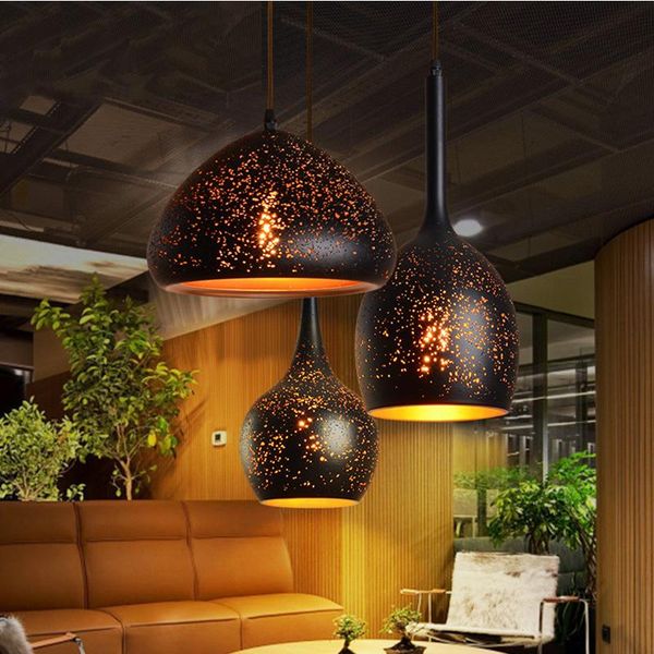 

vintage pendant lamp iron loft nordic porous retro e27 etching lampshade bar restaurant industrial wind rust lamps