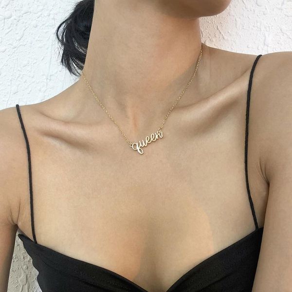 

chokers women letter pendant necklace fashion alloy golden color necklaces temperament party clavicle chain jewelry, Golden;silver