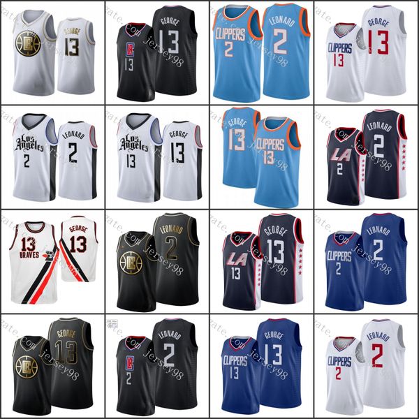 

los angeles clippers men 13 paul george 2 kawhi leonard men retro jersey, Black