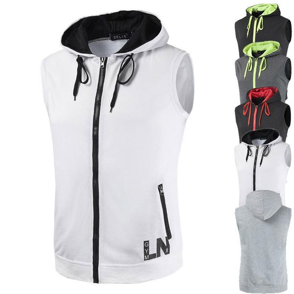 

men's vests foreign trade style hooded sleeveless vest movement slim-fit european and american wind  training, Black;white