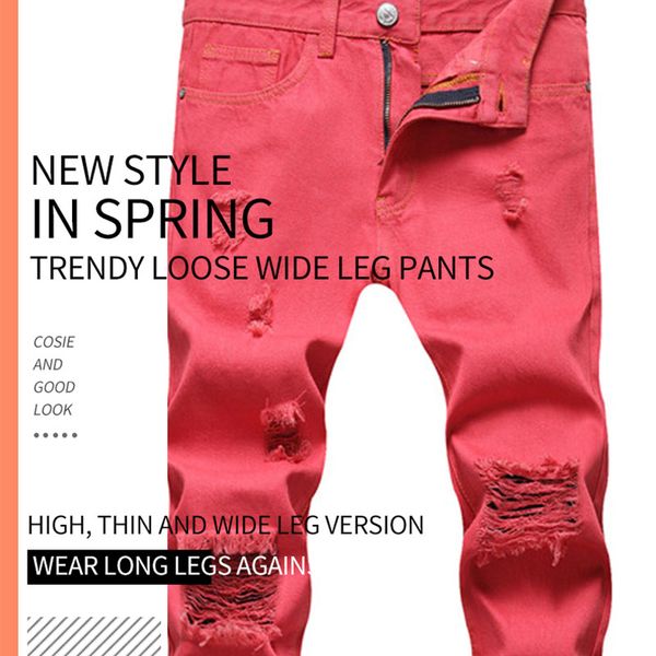 

men's jeans europe and the united states high street fashion red wash water retro men slim, Blue