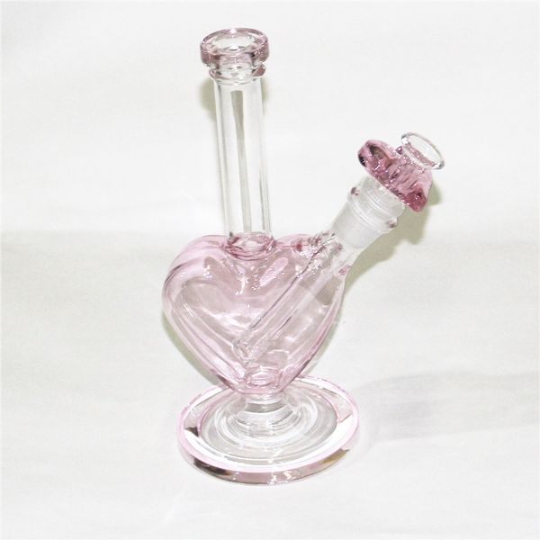 Herzform rosa Farbe Glas Dab Rigs Shisha Bongs Wasserleitungen Öl Rig mit 14mm Liebe Rauchen trockener Kräuterglasschalen