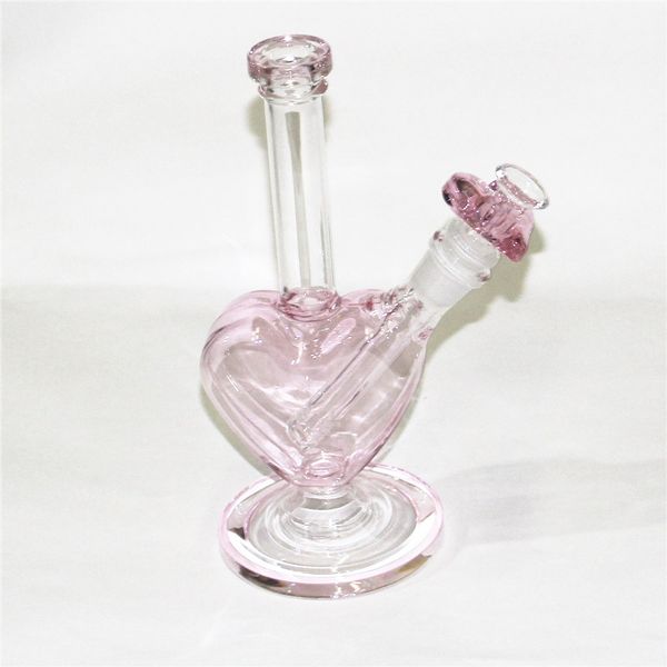 Kalp şekli pembe renkli cam dab teçhizatlar nargile bongs su boruları petrol teçhizatı 14mm aşk sigara içmek kuru bitki cam kaseler