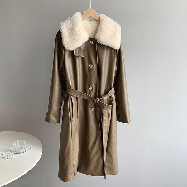 

women's wool & blends autumn winter solid color windbreaker long slim bandage coat ladies cotton clothes kwam, Black