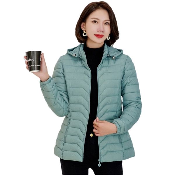 

winter jacket women bean green 6 colors -6xl plus size hooded parkas autumn korean short slim light thin coats lr841 210531, Black