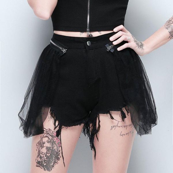 

women's shorts summer club chic black gothic casual denim women harajuku tide loose thin culottes mesh plain female punk, White;black