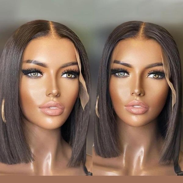 

synthetic wigs short bob lace front natural black color heat resistant fiber wig pre plucked with hairline and baby hair