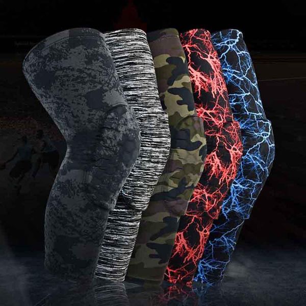 

elbow & knee pads camouflage basketball protector sports safety calf leg sleeve pad honeycomb guard protective cycling, Black;gray