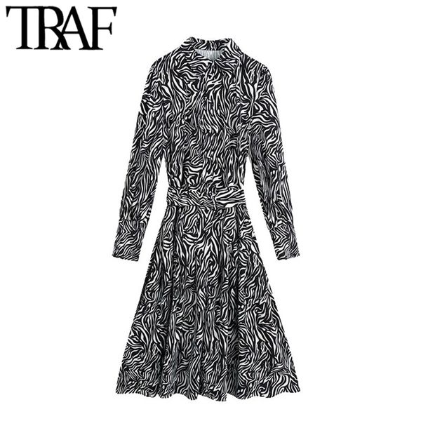 

women chic fashion with belt animal print midi shirt dress vintage puff sleeve button-up female dresses vestidos 210507, Black;gray